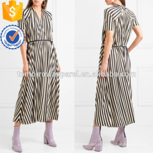 Listrado preto e branco manga curta plissada Daily Summer Midi Dress Fabricação Atacado Moda Feminina Vestuário (TA0093D)